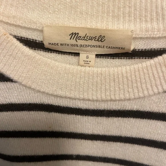 Madewell Responsible Striped Black and White Cashmere Sweater - Picture 4 of 5